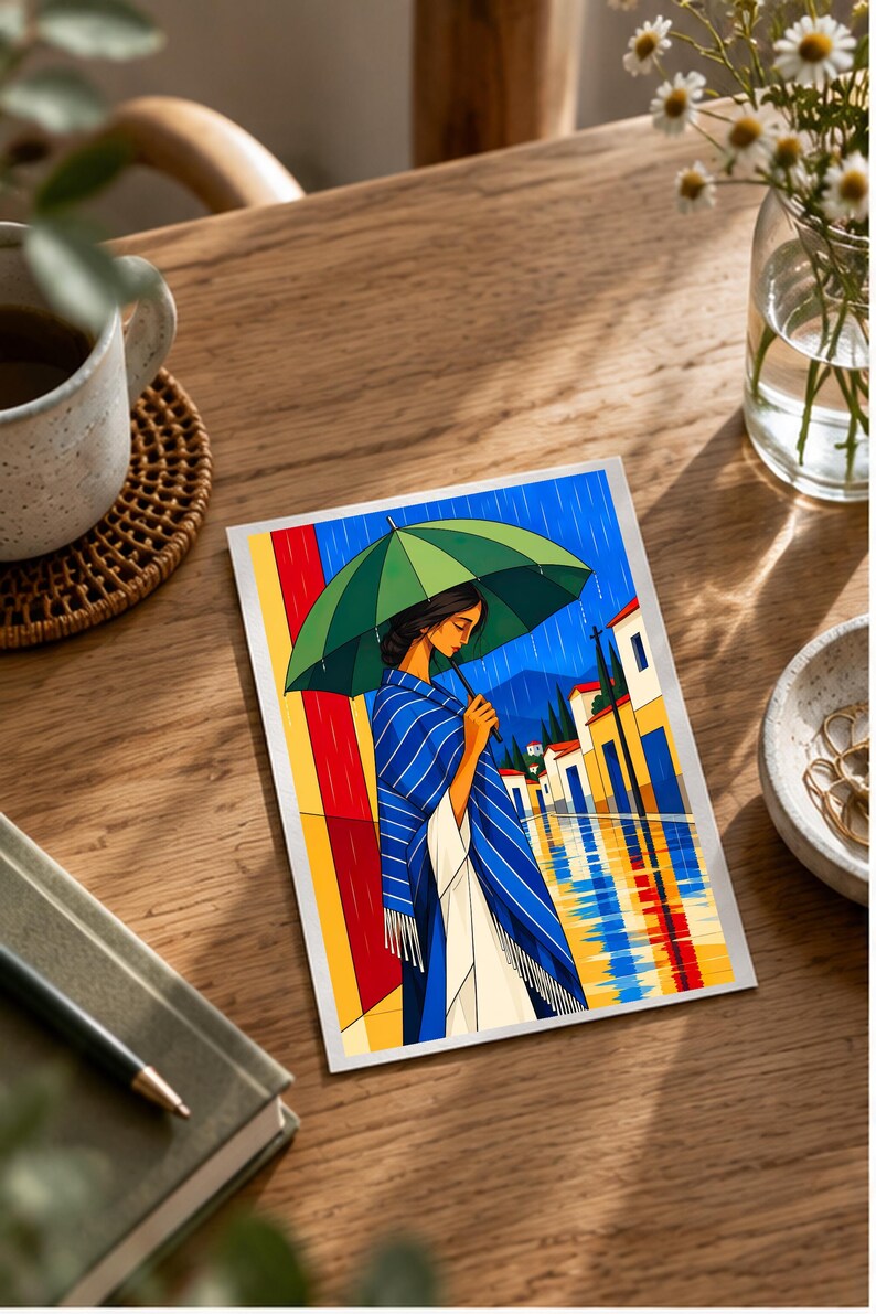 The Girl in the Rain — digital illustration shown as a display example. No physical item, frame or props included.