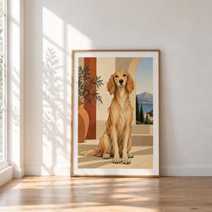 Mediterranean Golden Retriever — unframed fine art print. Frames and room accessories are not included.