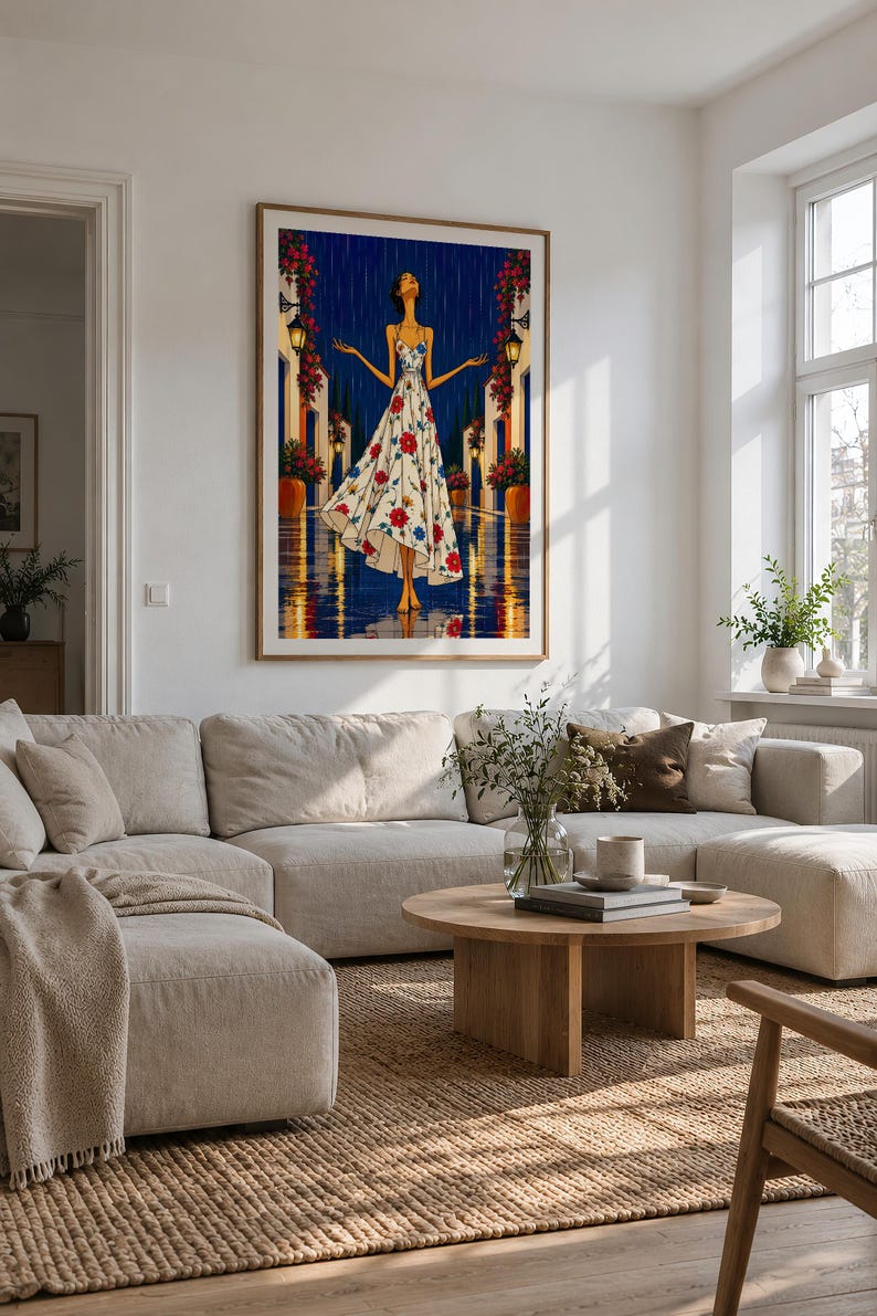 Serenity in the Rain — unframed fine art print. Frames and room accessories are not included.
