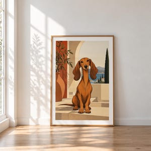 Mediterranean Dachshund — unframed fine art print. Frames and room accessories are not included.