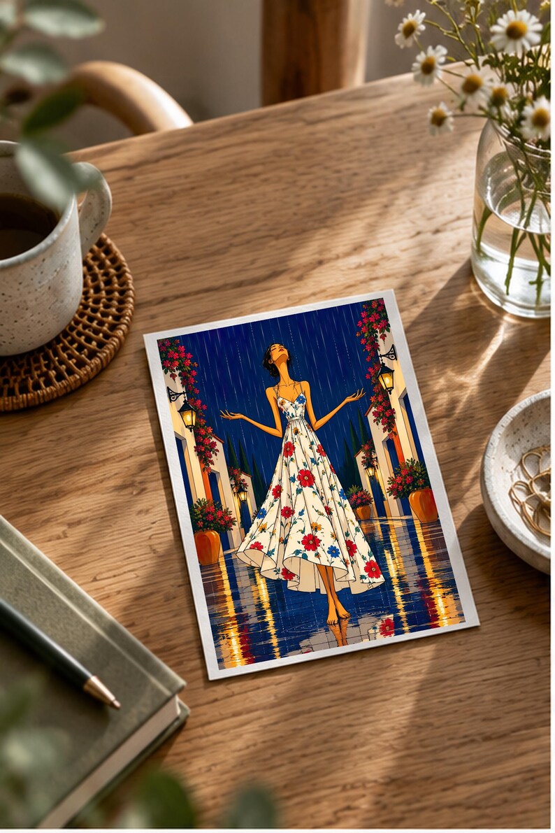 Serenity in the Rain — digital illustration shown as a display example. No physical item, frame or props included.