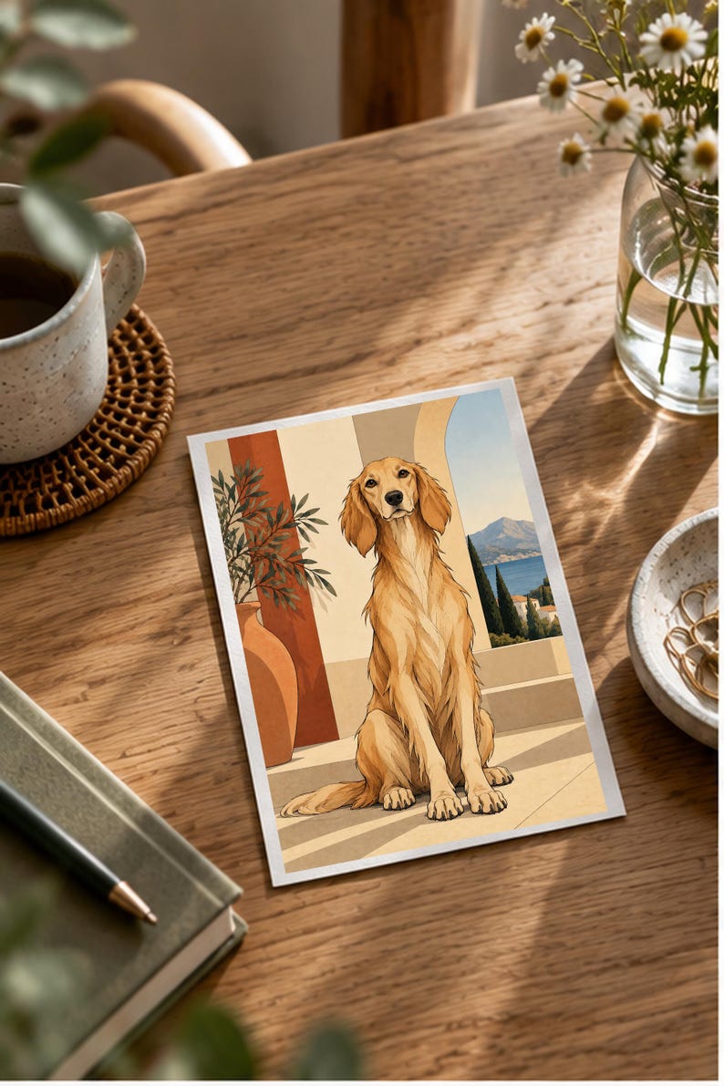 Mediterranean Golden Retriever — digital illustration shown as a display example. No physical item, frame or props included.