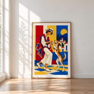 Man Dancing With Dog — unframed fine art print. Frames and room accessories are not included.