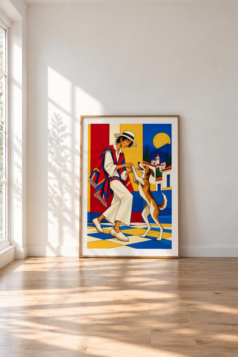Man Dancing With Dog — unframed fine art print. Frames and room accessories are not included.