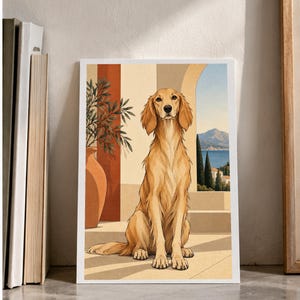Mediterranean Golden Retriever — digital illustration shown as a display example. No physical item, frame or props included.