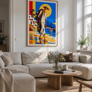 Fisherman by the Mediterranean Sea Art Print, 40x60 cm Unframed Wall Art, Contemporary Fine Art by Zhydora