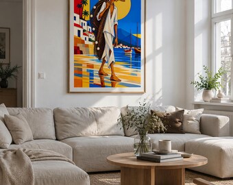 Fisherman by the Mediterranean Sea Art Print, 40x60 cm Unframed Wall Art, Contemporary Fine Art by Zhydora