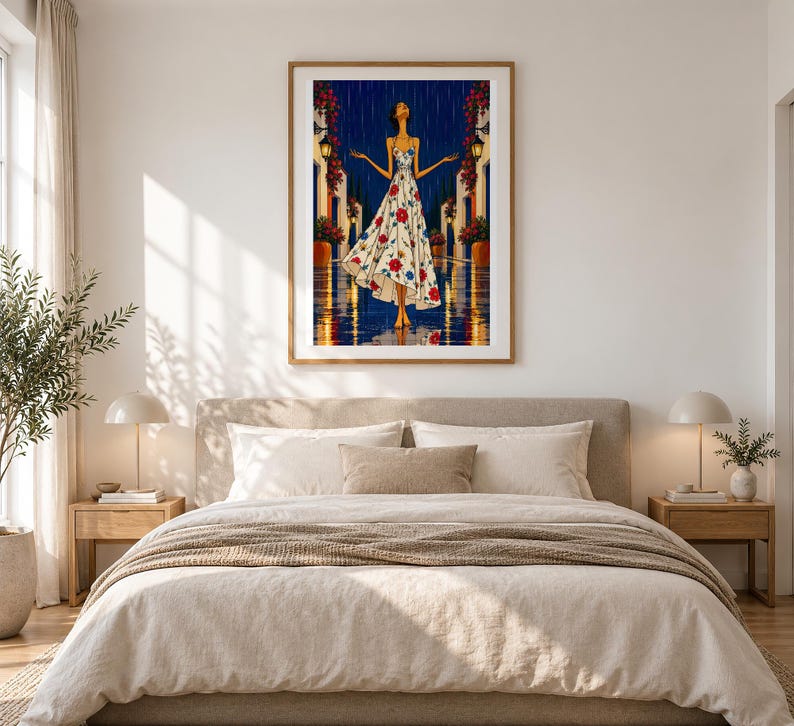 Serenity in the Rain — unframed fine art print. Frames and room accessories are not included.