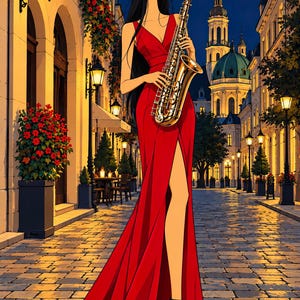 Saxophonist Under the Moon — unframed fine art print. Frames and room accessories are not included.