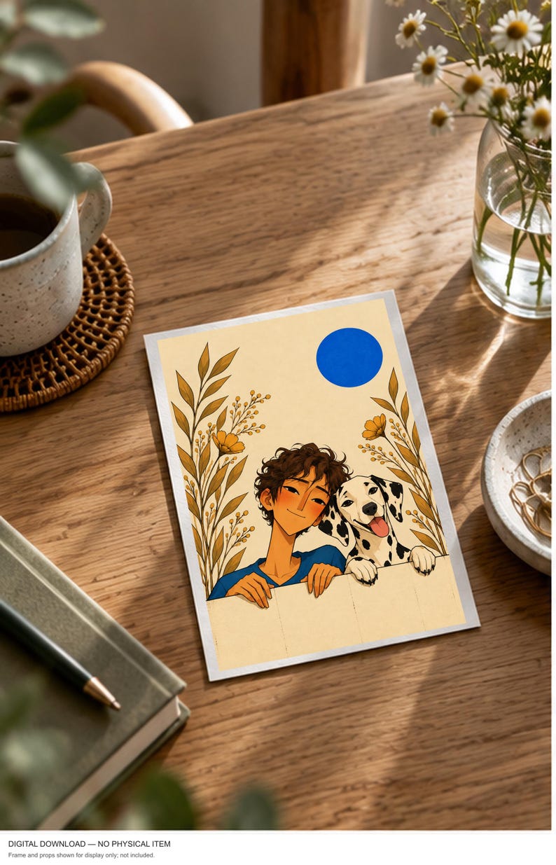 A Boy and His Dalmatian — digital illustration shown as a display example. No physical item, frame or props included.