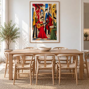 Musicians in a Mediterranean Courtyard — unframed fine art print. Frames and room accessories are not included.