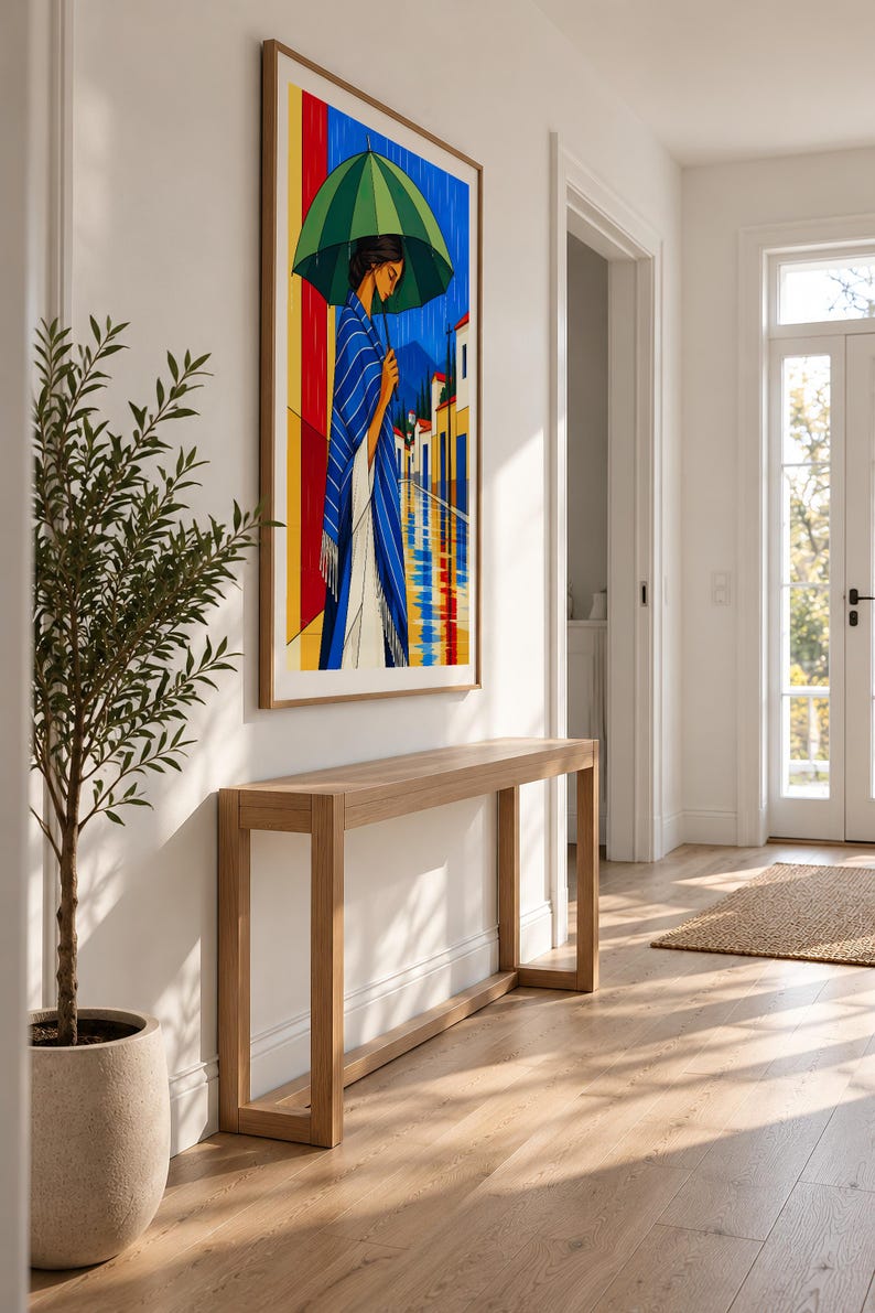 The Girl in the Rain — unframed fine art print. Frames and room accessories are not included.