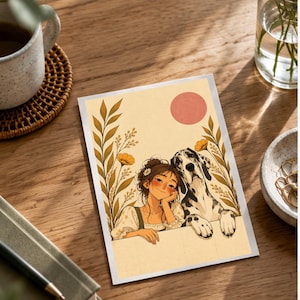 A Girl and Her Great Dane — digital illustration shown as a display example. No physical item, frame or props included.