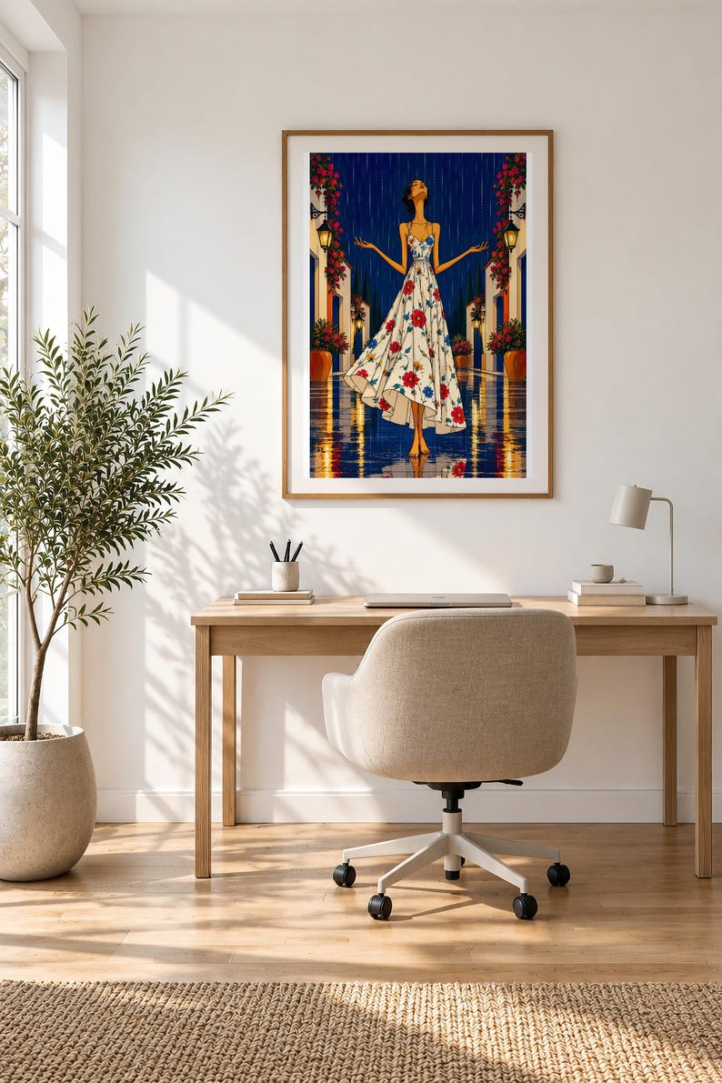 Serenity in the Rain — unframed fine art print. Frames and room accessories are not included.