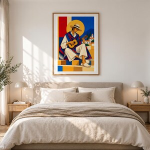 Guitarist Under the Mediterranean Sun — unframed fine art print. Frames and room accessories are not included.