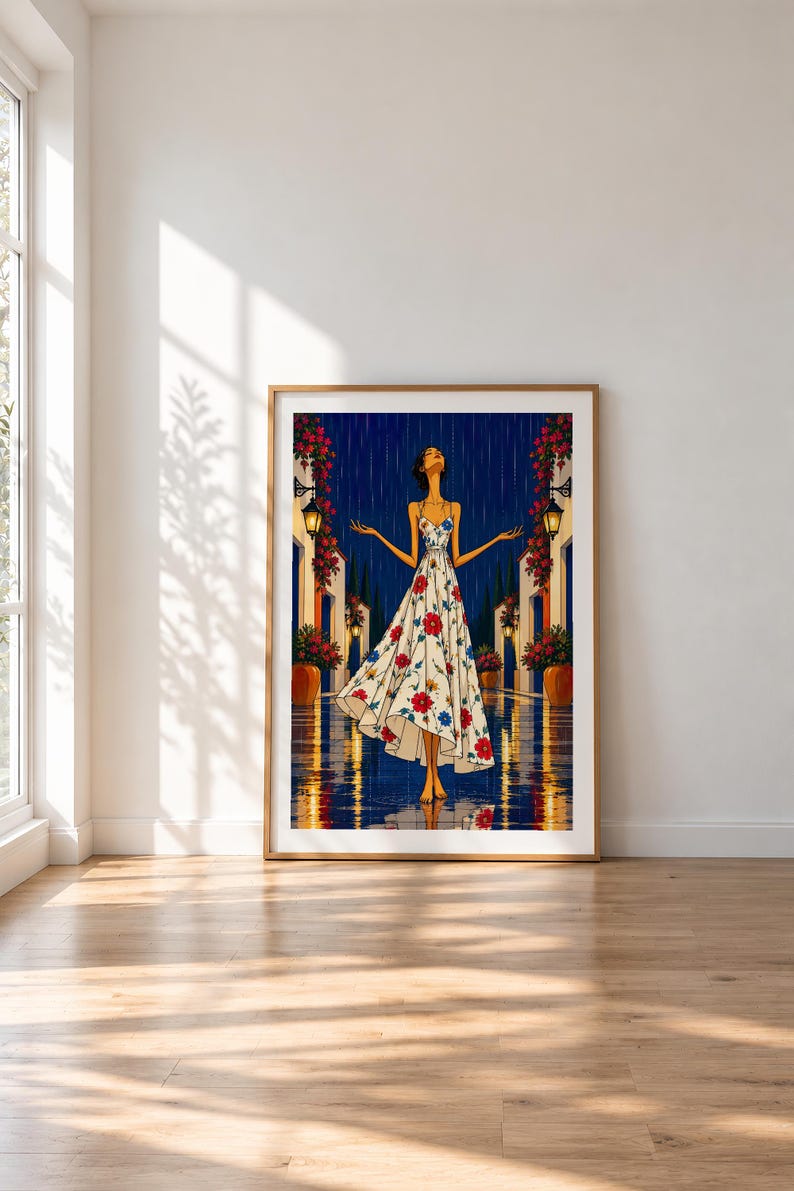 Serenity in the Rain — unframed fine art print. Frames and room accessories are not included.