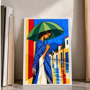 The Girl in the Rain — digital illustration shown as a display example. No physical item, frame or props included.