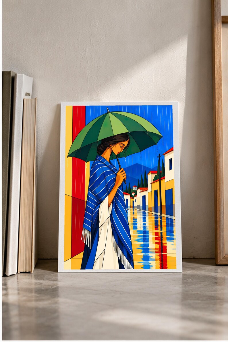 The Girl in the Rain — digital illustration shown as a display example. No physical item, frame or props included.