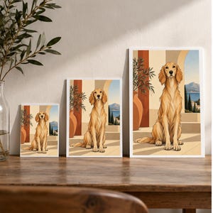 Mediterranean Golden Retriever — digital illustration shown as a display example. No physical item, frame or props included.