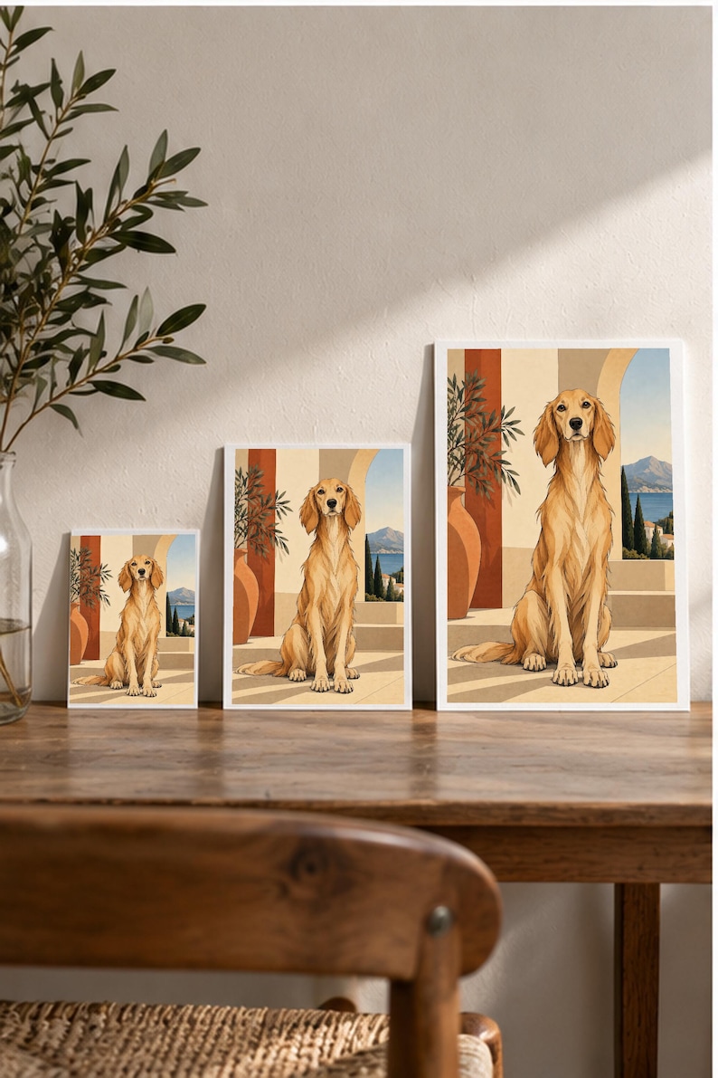 Mediterranean Golden Retriever — digital illustration shown as a display example. No physical item, frame or props included.
