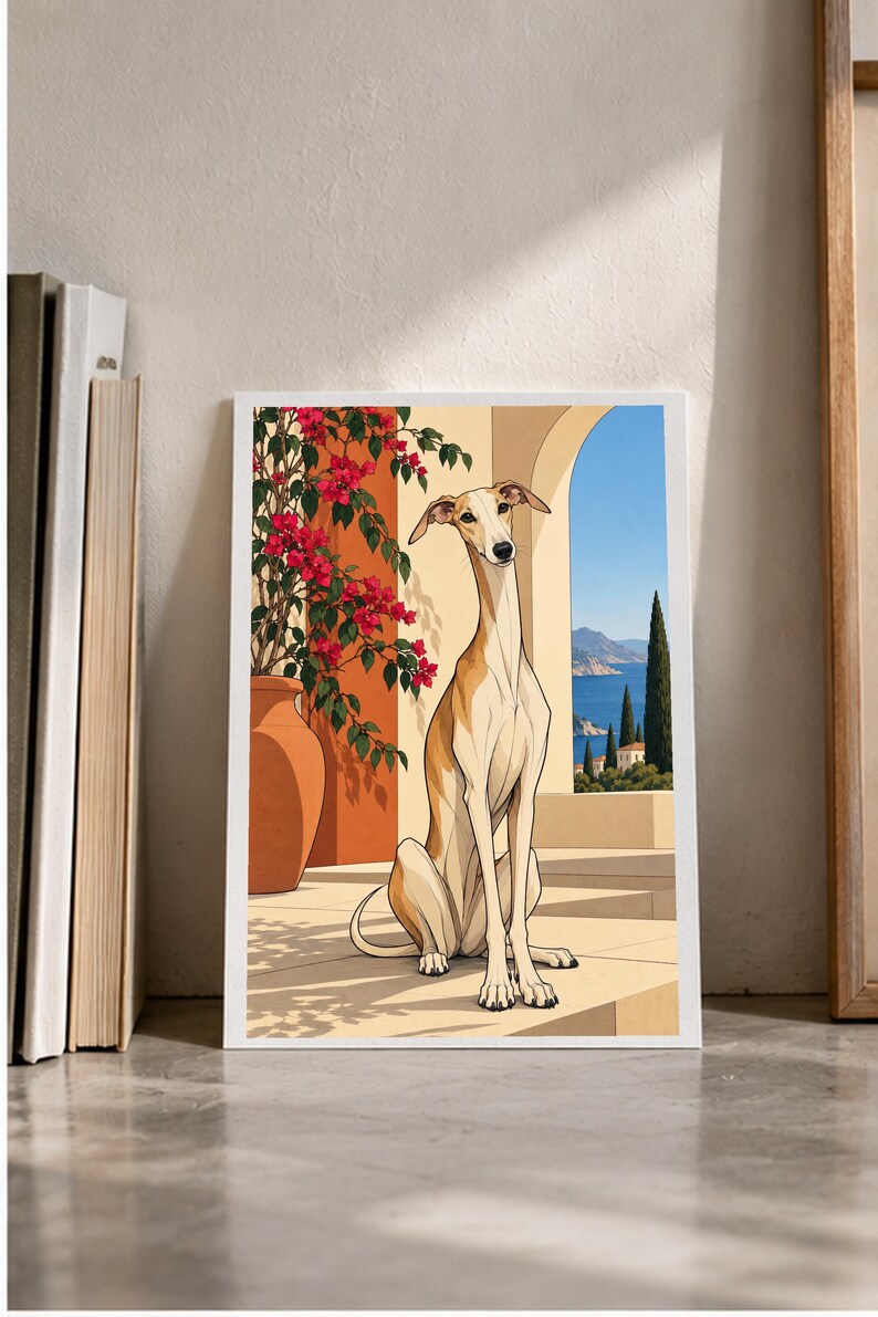Mediterranean Greyhound — digital illustration shown as a display example. No physical item, frame or props included.