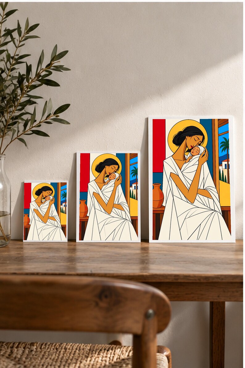 A Mother's Embrace — digital illustration shown as a display example. No physical item, frame or props included.