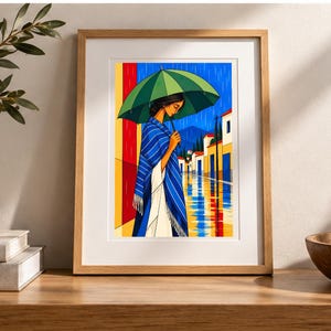 The Girl in the Rain — digital illustration shown as a display example. No physical item, frame or props included.
