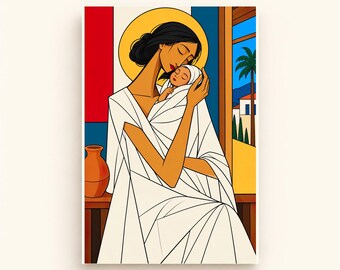 A Mother's Embrace Printable Wall Art, Colorful Digital Download, A4 A5 and 2:3 JPG Files