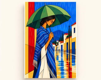 The Girl in the Rain Printable Wall Art, Colorful Digital Download, A4 A5 and 2:3 JPG Files