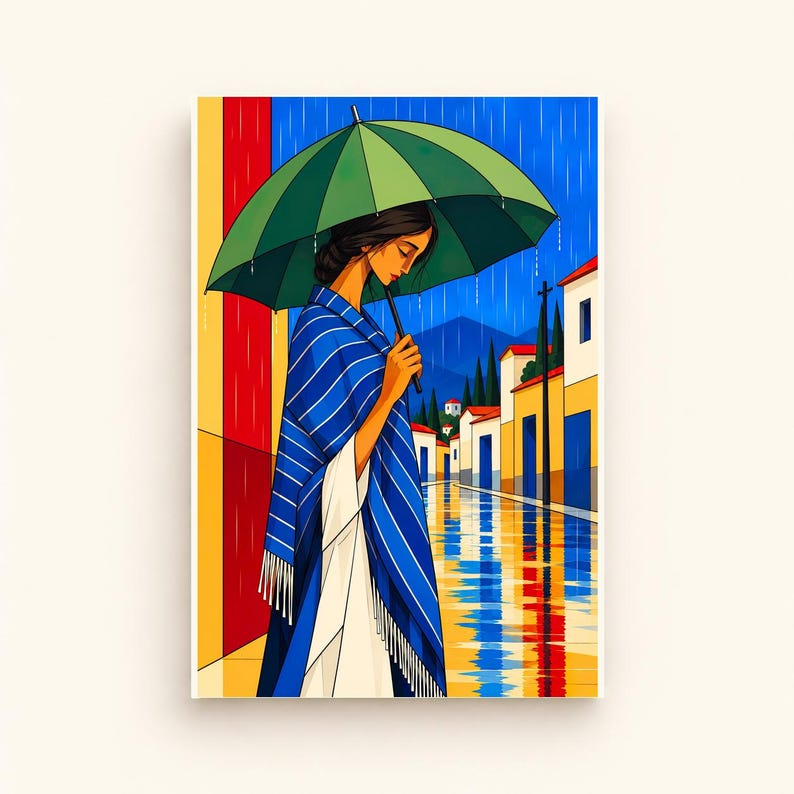 The Girl in the Rain — digital illustration shown as a display example. No physical item, frame or props included.