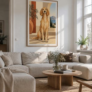 Mediterranean Golden Retriever — unframed fine art print. Frames and room accessories are not included.