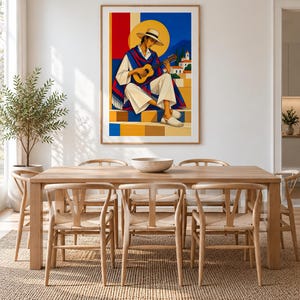 Guitarist Under the Mediterranean Sun — unframed fine art print. Frames and room accessories are not included.