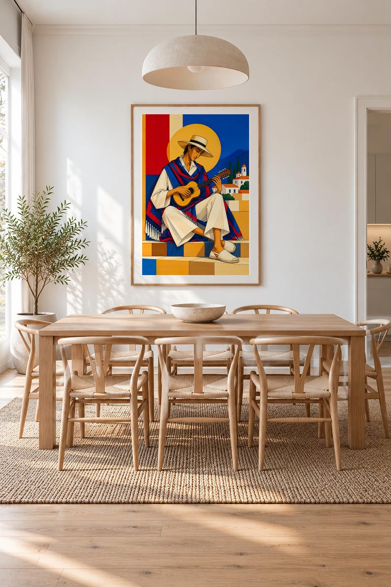 Guitarist Under the Mediterranean Sun — unframed fine art print. Frames and room accessories are not included.