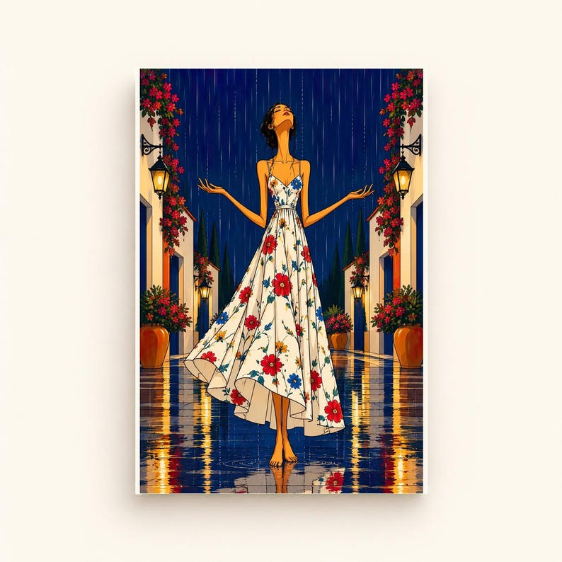 Serenity in the Rain — digital illustration shown as a display example. No physical item, frame or props included.