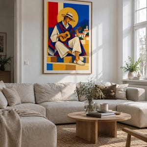 Guitarist Under the Mediterranean Sun — unframed fine art print. Frames and room accessories are not included.