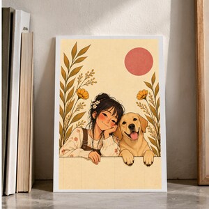 A Girl and Her Gentle Companion — digital illustration shown as a display example. No physical item, frame or props included.