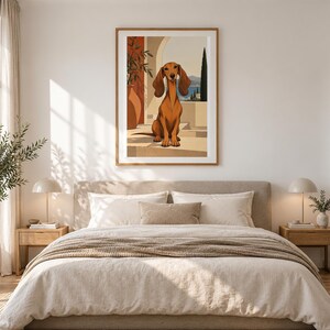Mediterranean Dachshund — unframed fine art print. Frames and room accessories are not included.