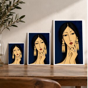 Woman with Golden Jewellery — digital illustration shown as a display example. No physical item, frame or props included.