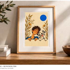 A Boy and His Dalmatian — digital illustration shown as a display example. No physical item, frame or props included.
