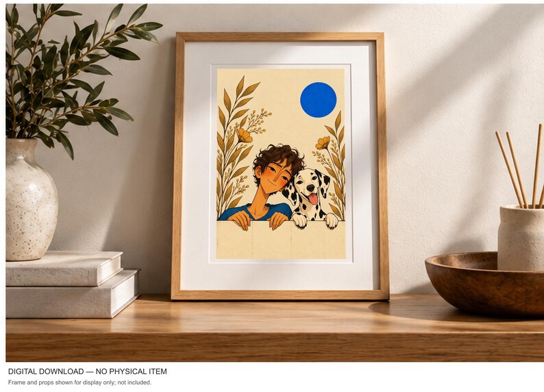 A Boy and His Dalmatian — digital illustration shown as a display example. No physical item, frame or props included.