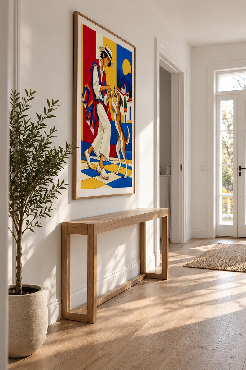 Man Dancing With Dog — unframed fine art print. Frames and room accessories are not included.