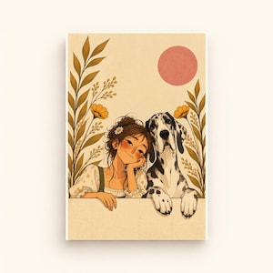 A Girl and Her Great Dane — digital illustration shown as a display example. No physical item, frame or props included.