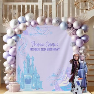 Banner personalizzato per festa di compleanno Frozen, decorazioni a tema principessa, decorazioni per feste per bambine, 3°, 4° o 5° compleanno, sfondo per ghirlanda di palloncini