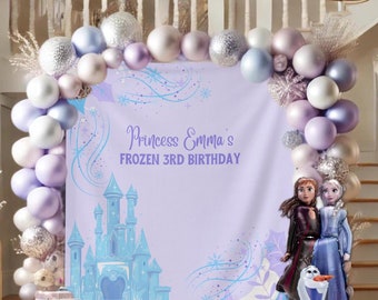 Frozen Birthday Party Custom Banner Backdrop, Princess Theme Décor, Girls Party Décor, 3rd 4th or 5th Birthday, Backdrop for Balloon Garland