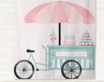 Bike Cart Sweet Shop Custom Birthday Banner | Bakery | Paris French Patisserie Backdrop | Girl Birthday Party Décor | Baby Shower Décor