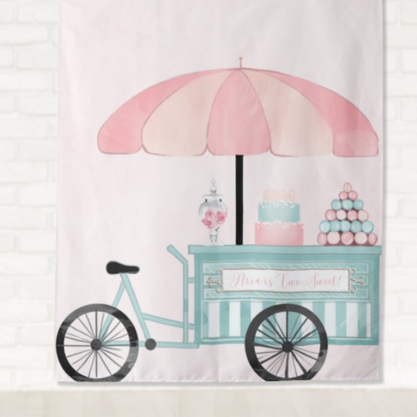 Bike Cart Sweet Shop Custom Birthday Banner | Bakery | Paris French Patisserie Backdrop | Girl Birthday Party Décor | Baby Shower Décor