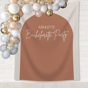 Arch Personalized Party Backdrop | Customizable Banner for Retro Boho Bachelorette, Baby Shower and Birthday Parties | Custom Text and Color