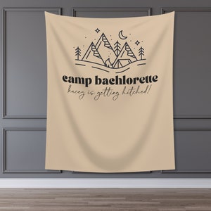 Modern Camp Bachelorette Party Custom Text Backdrop | Mountain Lake Bachelorette Party Personalized Banner