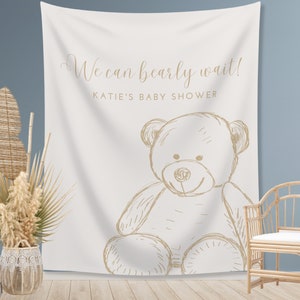 Teddy Bear Custom Baby Shower Banner | We Can Bearly Wait Personalized Party Backdrop | Gender Neutral Baby Shower Décor | Boy Baby Shower