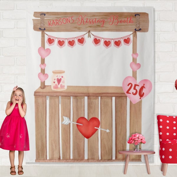 Valentine's Kissing Booth Custom Birthday Banner | Personalized Valentine Day Party Backdrop | Little Love Hearts Décor | February Birthday